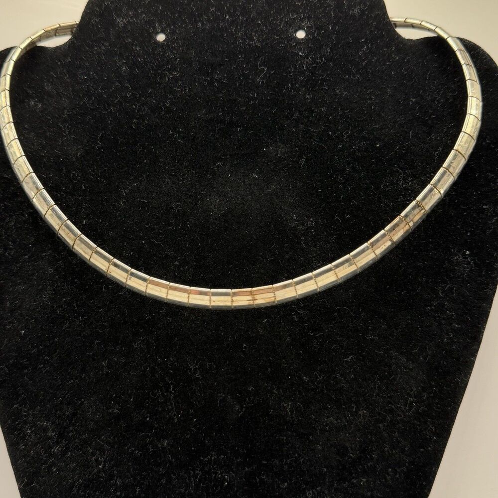 925 Sterling Silver Omega Collar Necklace 17" Wide Segmented Chain 34g